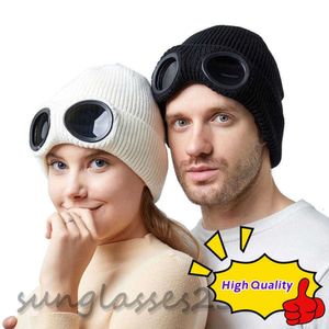 Дизайнерские две очки для линз Goggles Beanies Мужчины вязаные шляпы кепки черепа на открытом воздухе женщины Uniesex Winter Beanie Black Grey Bonnet 1h4f