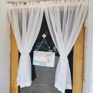 Perde Japon Taze Beyaz Şeffaf Ekose Kısa Küçük Dükkan Cam Kapı Pencere Dekor Kahve Mutfak Dolap İçin Yarım