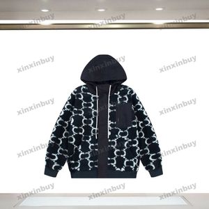 Xinxinbuy Мужское дизайнерское пальто Зернистый бархат Куртка с двойным буквенным принтом и длинными рукавами женская белая хаки Черный синий S-2XL