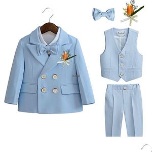 Boys Formal Wear Suits Little Pography Suit Children Wedding Dress Kids Stage Performance Blazer Baby Birthday Ceremony Costume 2308 Dh05G