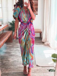 Повседневные платья женская элегантная рубашка летняя модная пуговица к пуговицам рюши