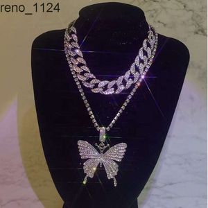 2pcs Set abartılı kakma kadın retro set mücevher kolye elmas geometrik zincir Küba kelebek kolyeleri