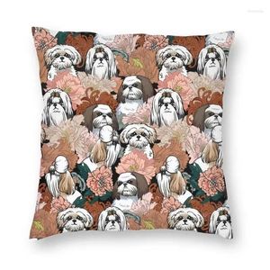 Yastık Shih Tzu Köpek Çiçekleri Desen Kapağı 45x45cm Ev Dekoratif 3D baskı Pet Hayvan Oturma Odası Çift Taraf