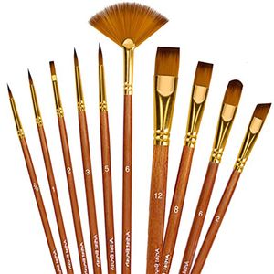 Other Office School Supplies 10pcs paint brush set with multiple styles of nylon hair short stem brown used for acrylic oil watercolor and food art supplies 230410