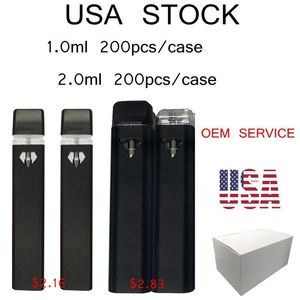 USA LAGER 2 Gramm Einweg-Vape-Stift 350-mAh-Akku 1,0 ml leere Verdampferstifte 280-mAh-Batterien Kartuschenverpackungsgerät OEM-Service