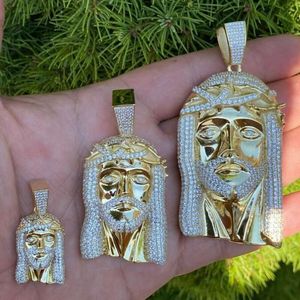 Мужские ювелирные изделия в стиле хип-поп на заказ, кулон с изображением большого Иисуса из муассанита, серебро 925 пробы, 10-каратное/14-каратное желтое золото, кулон для ожерелья