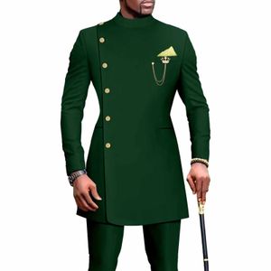 Erkekler Blazers Erkekler için Afrika Kıyafetleri Takım 2 Parça Ceket Pantolon Geleneksel Düğün İnce Uygun Soyan Renk Festivali Partisi Etnik Stil 231110