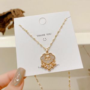 Anhänger Halsketten im chinesischen Stil Vintage Sicherheitsschloss Halskette Geschenk für Baby Trendy Damenschmuck Weihnachten Halskette