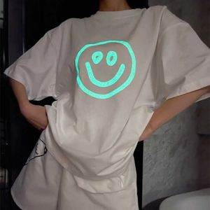 Tasarımcı Kadın Giysileri% 20 İndirim Gömlek Yüksek Baskı 2023 Yaz Gecesi Elf Kapsül Gülümseyen Yüz Floresan Baskı Kolu T-Shirt