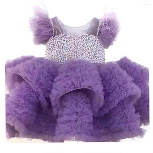 Vestidos de menina de luxo frisado em camadas bebê meninas festa de aniversário rosa vermelho lavanda tule carnaval pageant tutu vestido para 1-14 anos crianças