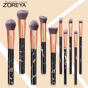 Pincéis de maquiagem Zoreya 10pcs Marbling Makeup Brushes Set Foundation Powder Blush Eyeshadow Concealer Eye Make Up Brush Kit Cosméticos Ferramentas Q231110