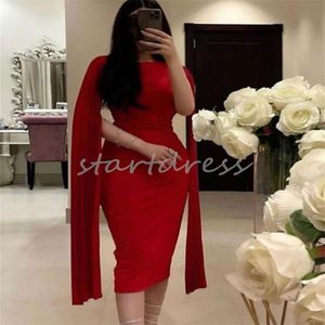 Modern Suudi Arapça Dubai Gece Elbise Cape Sleeve Zarif Kırmızı Denizkızı Prom Elbise Maxi Tatil Kokteyl Partisi Yemeği Yemek Tarafın Yanında Yemek Yemeği Doğum Günü Elbise