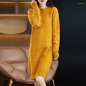 Kadın Sweaters Sonbahar ve Kış Mink Cashmere Örgü Sweater Elbise Yuvarlak Boyun Pullover Orta Uzun Düz Renk Base Base Base Ceket Etek Kadın
