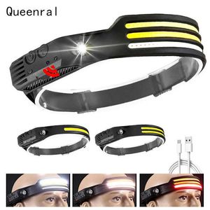 Head lamps Led Headlamp Sensor COB LED Headlight Flashlight USB Rechargeable 5 Lighting Modes with Built-in Battery Camping Fishing Lamp P230411
