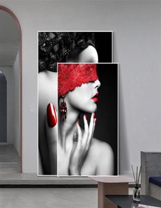 Современная мода сексуальные красные губы холст картины женские плакаты и принты гостиная спальня настенные художественные фотографии домашний бар украшения2322120524