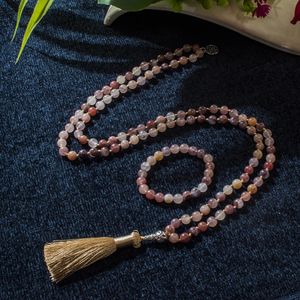 Kolye Kolyeleri 8mm Menekşe Taş Boncuklar Düğümlü 108 Mala Kolye Meditasyonu Yoga Dua Japamala Erkekler ve Kadınlar İçin Set 231110