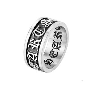 Punk Vintage Band Rings Erkek Moda Bireysellik Oyma Motosiklet Titanyum Paslanmaz Çelik Çapraz Trendi Hip-Hop Yüzük Takı Boyutu Dr DHSB3