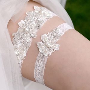 Brautstumpf weiße Stickerei Blumenbein Loops sexy Strumpfband Beinbänder weibliche Hochzeitsspitzenbeinschleifen für den Oberschenkel Th40 41