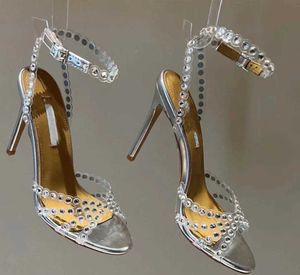 Newst Season Aquazzura Ayakkabı Tekila Sandalet 100 Köpüklü Parti İtalya Clear Pvc Kristaller Stiletto Topuk Düğün Gelin3356