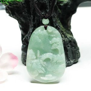 Kolye Kolyeler Birmanya Yeşim Manzara Kolye Takı Emerald Coendants Kolye Yeşil Jadeite Tasarımcı Talismans Man Hediye Erkek Taş HKD230712