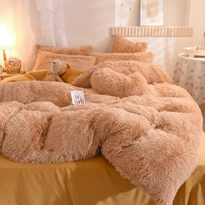 Conjuntos de cama Faux Fur Velvet Bedding Duvet Cover Set Fluffy Cute Consolador Quilt Cover Bed Sheets Set Soft Warm Bed Linens Luxury Colchas 231110