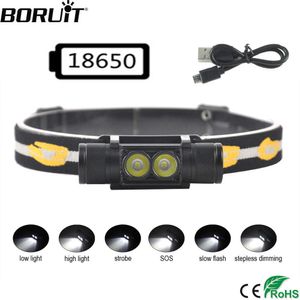 Head lamps BORUiT D25 Dual LED Mini Headlamp 6-Mode 5000LM Powerful Headlight Rechargeable 18650 Head Torch for Camping Hunting P230411