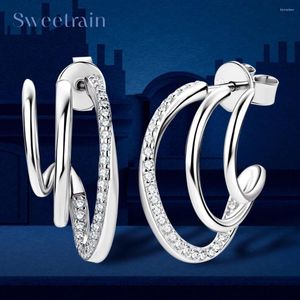 Stud Earrings Sweetrain 1mm Full Moissanite For Women 925 Sterling Silver 18K Gold Plated Earring 2023 Trendy Jewerly