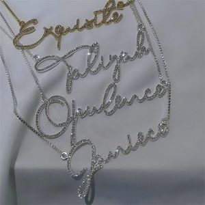 Ожерелья с подвесками VishowCo на заказ, ожерелье с кристаллами и именем из нержавеющей стали, Золотая табличка с именем, блестящая для женщин, подарок 231110