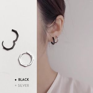 Çember Küpe Gerçek 925 Sterling Gümüş Moda Takı Beyaz/Siyah Octagon Geometrik Huggie All-Match Ear Clip Temel Stil