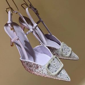 Tasarımcı Sandal Zarif Sandalet Tasarımcı Kadınlar Yüksek Topuk Düğün Ayakkabıları Rhinestone Moda Arka Ayak Parça Saçlı 9cm Stiletto Topuklu Elbise Topuklu Seksi Kayısı