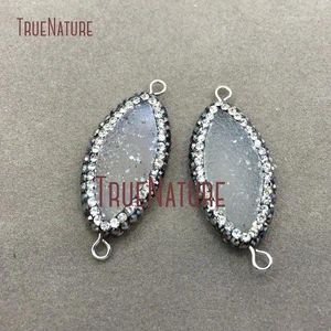 Kolye Kolyeleri 5 PCS Gunmetal Renk Renestone Pave Gümüş Kaplama Markiz Şekli Agates Druzy Konektör Satış için Yaklaşık 30x15mm PC884