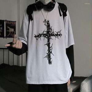 Мужские рубашки мужская готическая хип-хоп футболка весеннее крест с длинным рубашкой.