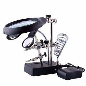 Magnifying Glasses 3 In 1 Welding Magnifying Glass LED Auxiliary Clip Magnifying Glass Manual Welding Soldering Iron Fixed Stand Fixed Repair Tool 230410