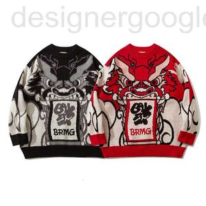 Erkek Sweaters Tasarımcısı Destiny Dragon Yıl Kırmızı Süveter Erkekler ve Kadınlar İçin Kırmızı Süvari Uzun Kollu Çin Yeni Çift Örgü Gevşek Yuvarlak Boyun Üst Moda XHLS