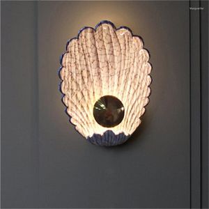 Стеновая лампа Nordic Art Deco роскошная фоновая смола Shell современный минималистский спальня спальня прикроватный проход El Designer Lights