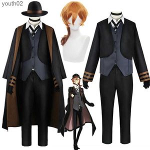 Anime Costumes Anime Bungou Stray Dogs Nakahara Chuuya Cosplay Come Hat Glove Jacket Pants Men Women Suit Halloween Christmas Party Clothes ZLN231111