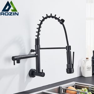 Kitchen Faucets Rozin Matte Black Pull Down Faucet Single Cold Water Dual Spouts Tap 4 Colors Wall Mounted ABS Nozzle Crane 230411