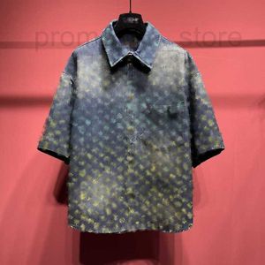 Erkekler Sıradan Gömlek Tasarımcısı 23SS T-Shirt Gökkuşağı Jacquard Denim Ceket Tam Ekran Eski Çiçek Baskı Deseni Premium Lüks Top 5VQ0
