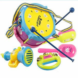 Drums Percussion 5Pcs Children Drum Trumpet Toy Music Percussion Instrument Band Kit Early Learning Educational Toy Baby Kids Children Gift 230410