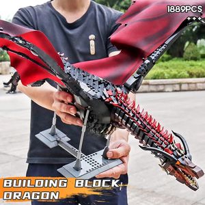 Blocks 1889pcs MOC Flying Giant Dragon Building Blocks Model Movie Series Assembly Bricks Childrens Educational Toys for Kids Gifts y231110