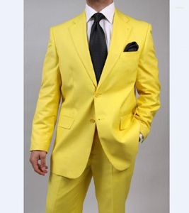 Erkek Suit 2023 Sarı İki Düğme (Ceket Pantolon) Son Ceket Pantolon Smokin Kostüm Moda Yapan Moda Erkekler Yakışıklı Serin Terno Maskülino