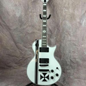James Hetfield Beyaz Renk Elektro Gitar Gülağacı Klavye Katı Vücut El Yapımı Guitarra
