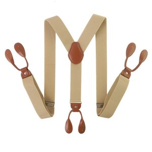 35mm PU Leather Y-Back Button Suspenders for Men, Brown