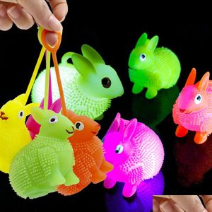 Вечеринка для резинового светодиодного кролика Boncing Bank Flash Safe Luminous Rabbit Bouncy Slow в темных игрушках для детей на открытом воздухе Duft Dhfxo