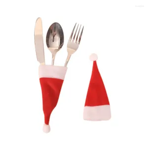 Noel Dekorasyonları 10/20 PCS Mini Santa Şapkaları Claus Bıçak ve Çatal Kapak Çatır Takımı Seti Masa Dekorasyonu
