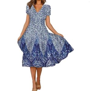 Freizeitkleider für Frauen 2023 Streetwear Plus Size V-Ausschnitt Swing-Typ böhmisches kurzärmliges Kleid Eleganter Abschluss