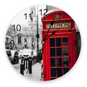 Duvar Saatleri Kırmızı Telefon Kabini Londra Sokak Saat Modern Tasarım Oturma Odası Dekorasyon Sabit İzle Ev İç Dekor