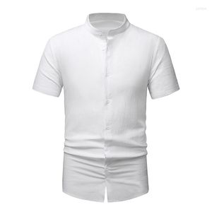 Erkekler Sıradan Gömlek Beyaz Pamuk Keten Henley Gömlek Erkekler 2023 Marka İnce Fit Kısa Kollu Düğme