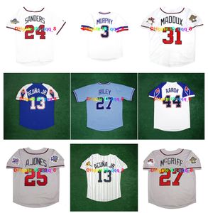 Chipper Jones Deion Sanders 1995 1999 1992 Dünya Serisi Beyzbol Forması Fred McGriff Dale Murphy Andruw Jones Hank Aaron Ronald Acuna Jr. Greg 31 Maddux Boyut S-4XL