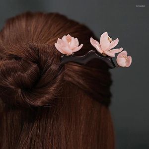 Saç klipleri klasik hanfu cheongsam kanzashi günlük saç tokası pembe çiçek püskül sopa antik çağ manolya klips cosplay